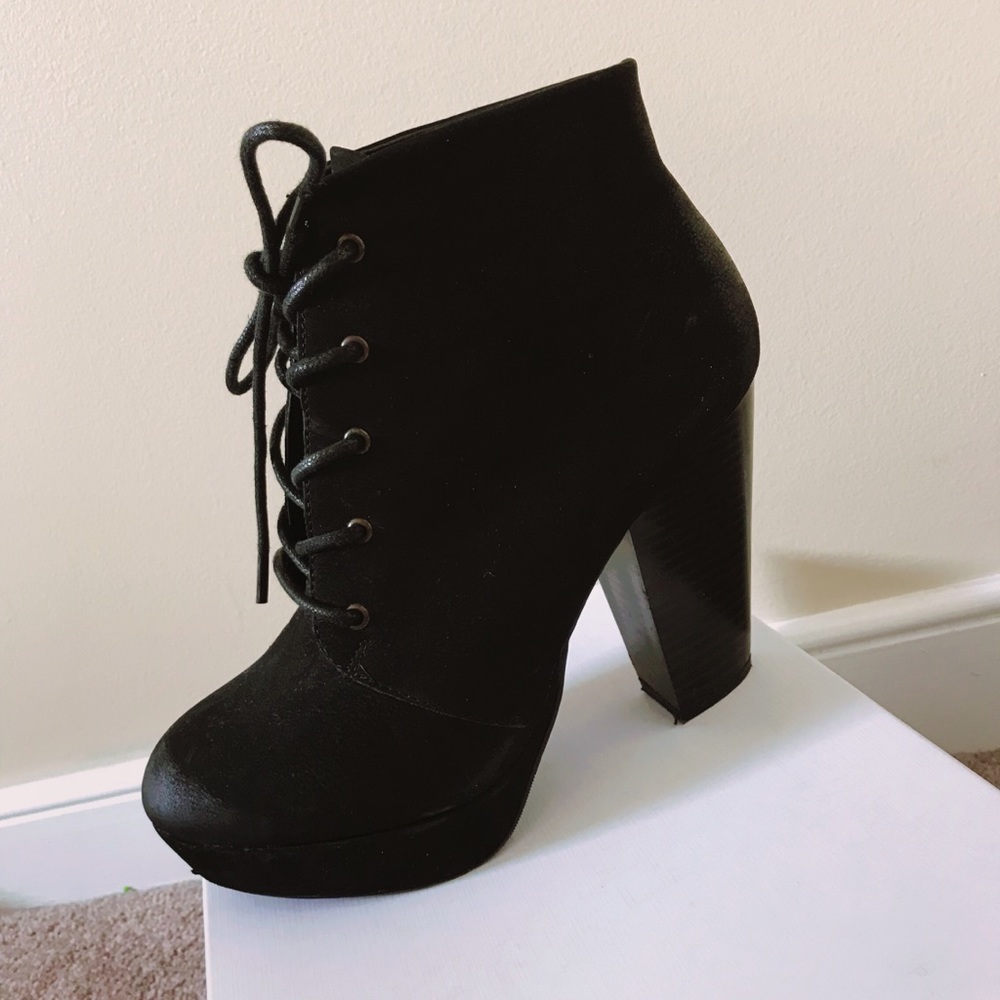 SOLD- Black lace bootie heels